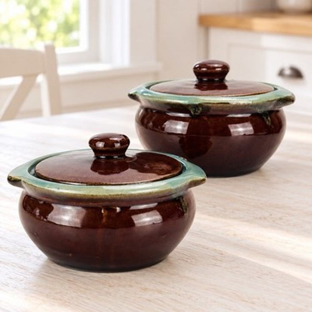 Vintage Studio Pottery Mini Casseroles Set of 2 Lidded Brown Turquoise 5.5”